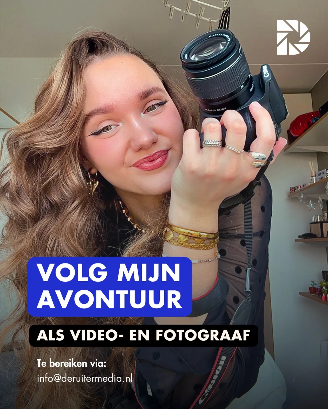 Instagram-post 'Volg mijn avontuur als video- en fotograaf' met Daimy en haar camera