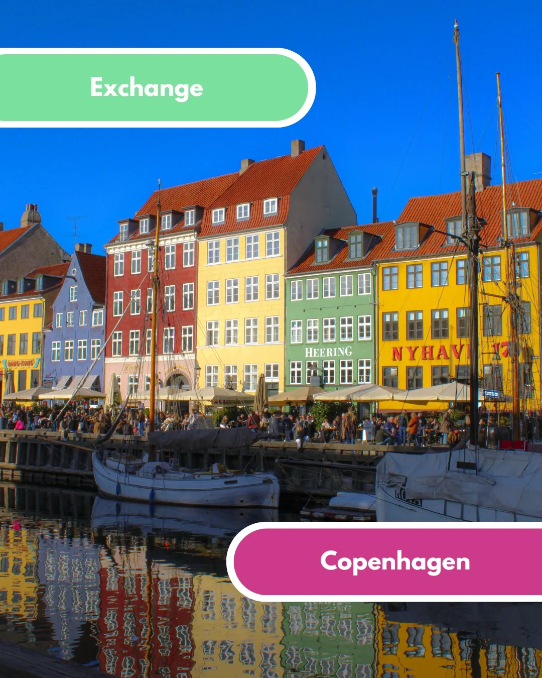Instagram-post van De Ruiter Media met de gekleurde huizen van Nyhavn in Kopenhagen
